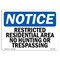 Signmission OSHA Notice Sign, 10" H, Rigid Plastic, Restricted Residential Area No Hunting Or Sign, Landscape OS-NS-P-1014-L-18091 - alternate 1